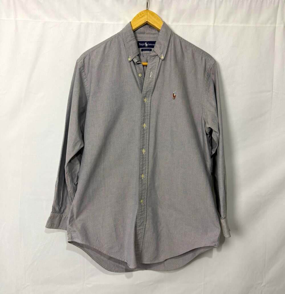 Ralph Lauren Gray Solid Cotton Woven Button-Up Shirt Long Sleeve 15½-33